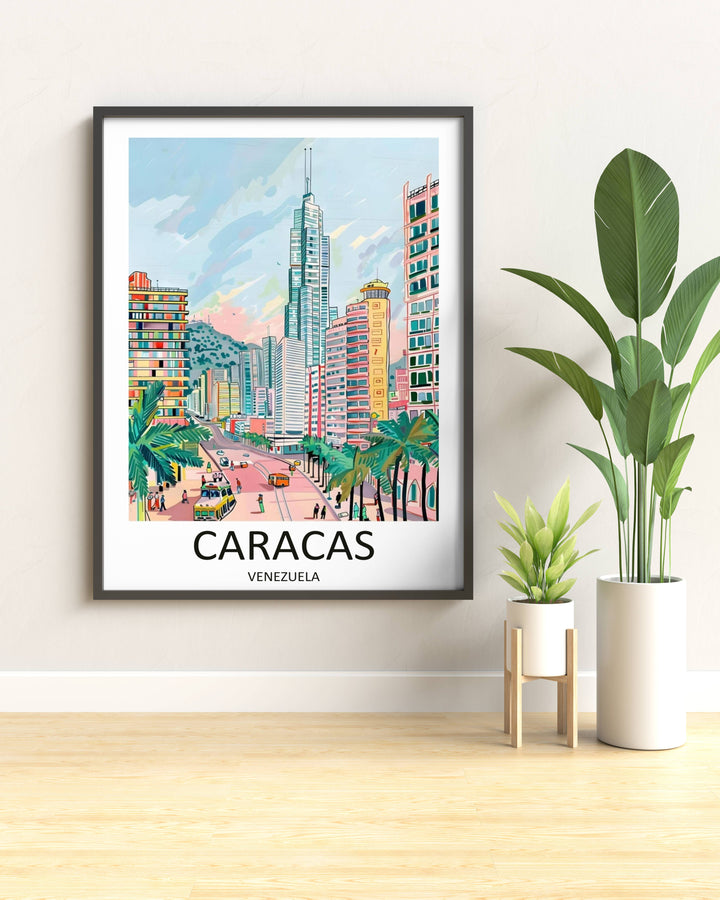 Caracas Venezuela Mid-Century Modern Skyline Art Print