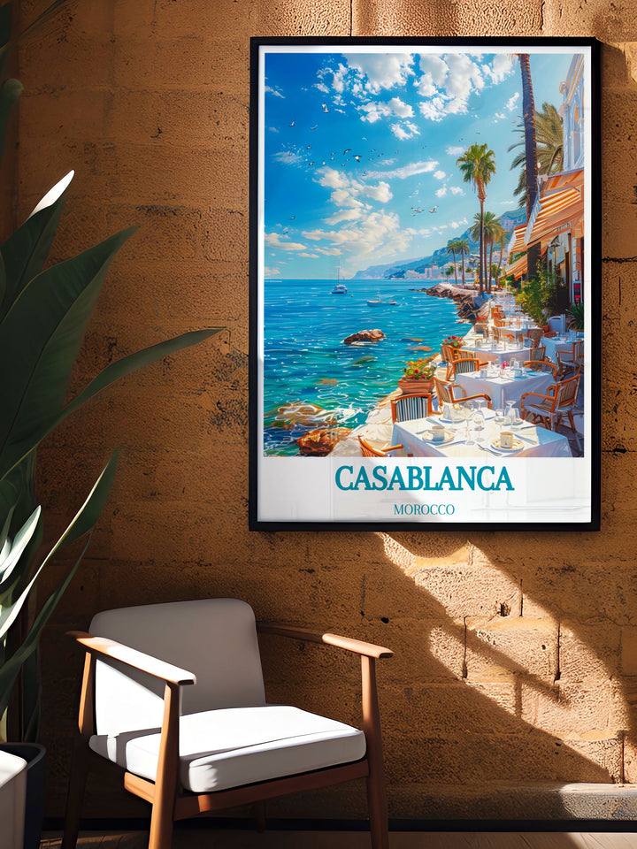 Casablanca travel print, illustrating the city's dynamic blend of culture and architecture, a must-have for adventurers and art lovers.