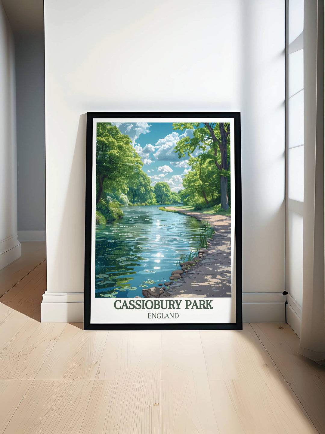 Historical view of Cassiobury Park Canal, blending history with natural beauty in a unique artwork