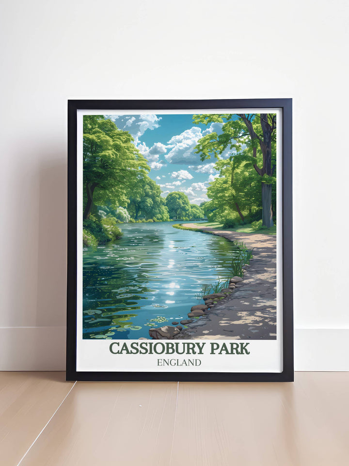 Panoramic view of Cassiobury Park Canal, wide and inviting, ideal for large scale wall art