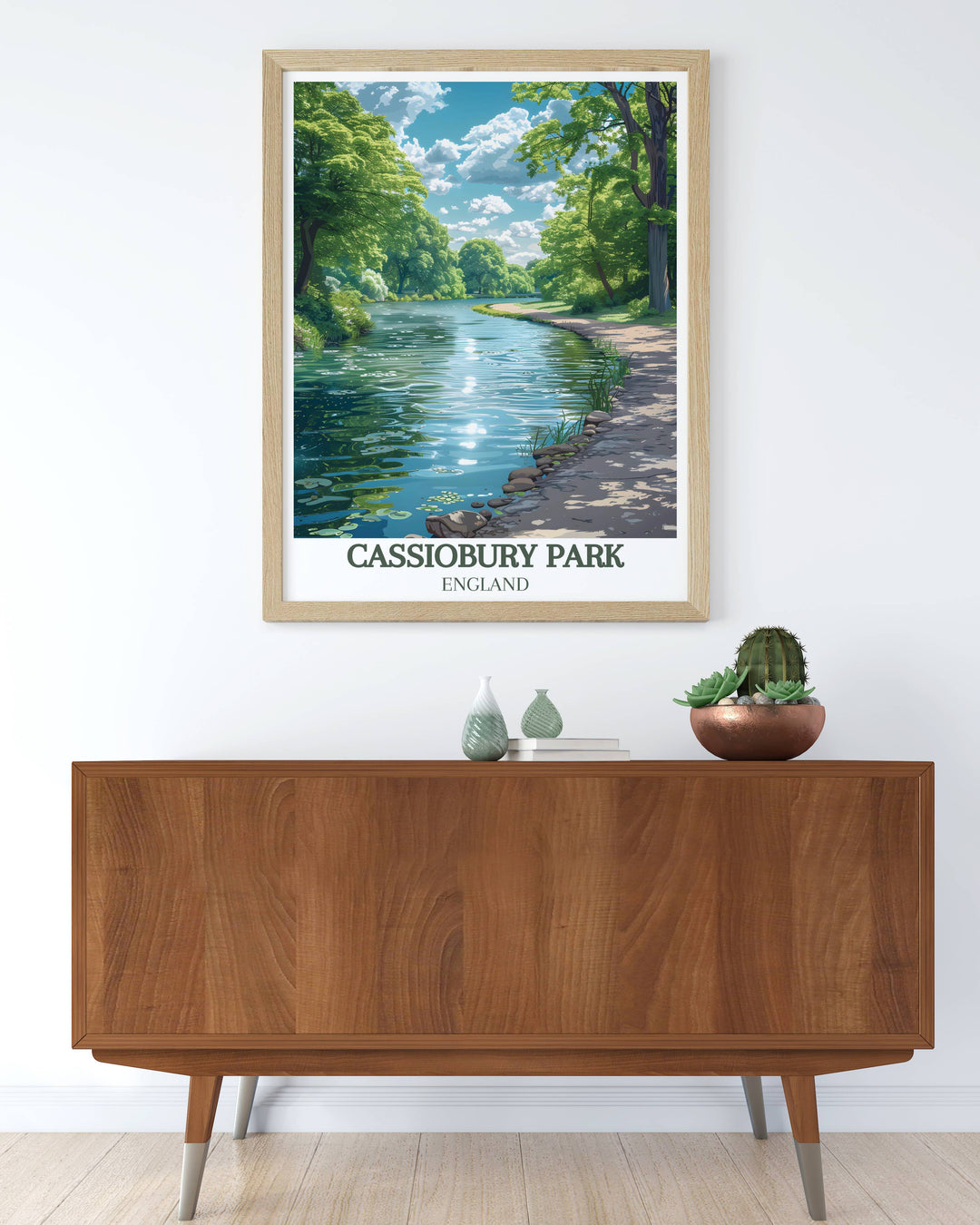 Cassiobury Park Canal surrounded by blooming spring flowers, vibrant and lively artwork for any room