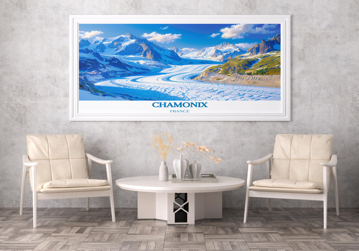 Close up of Mer de Glaces intricate ice patterns, perfectly captured in a striking France canvas art piece