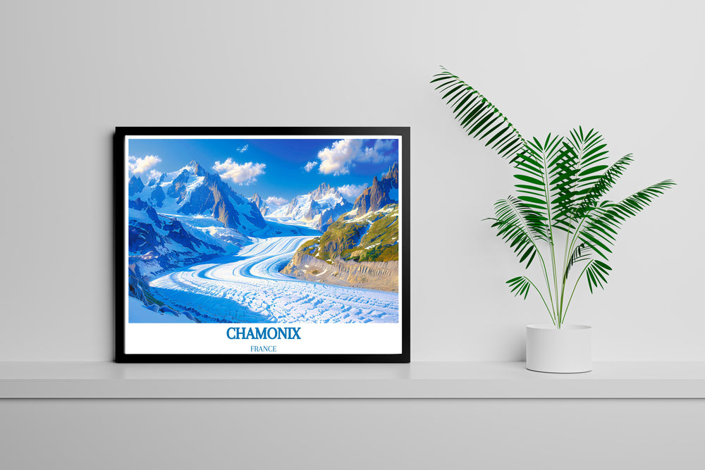 Panoramic winter vista of Mer de Glace, highlighting the vastness and isolation of the glacier in a Chamonix wall art