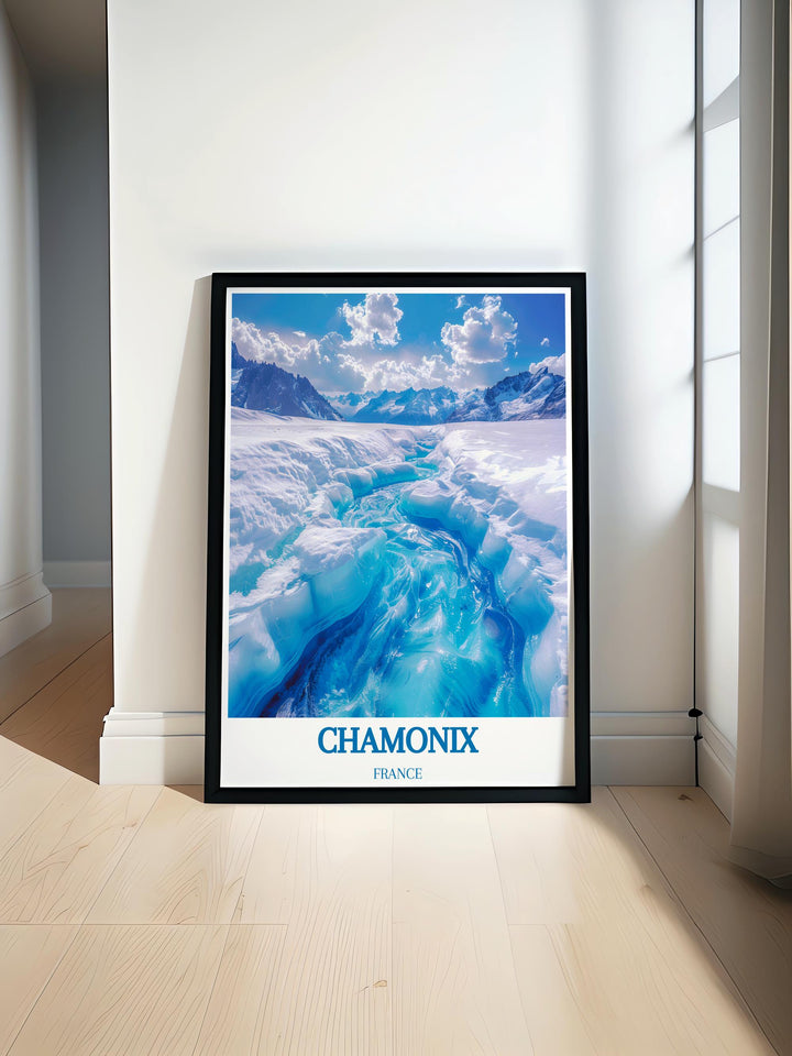 Lush winter view of the Chamonix valley highlighting green landscapes around Mer de Glace in an exquisite wall art