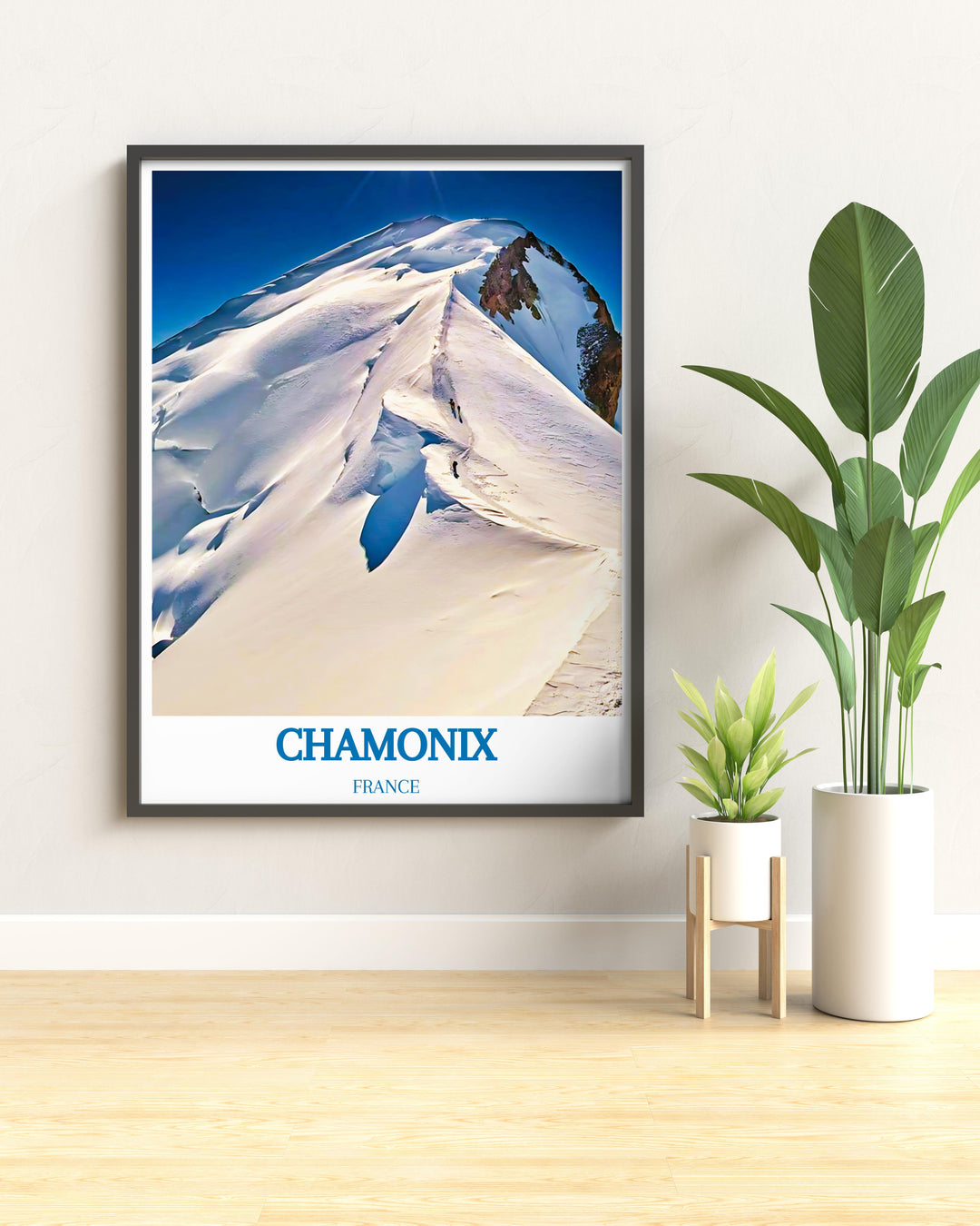 Detailed artistic rendering of Mont Blancs snowy summit, perfect for adding a touch of winter wonder to any room