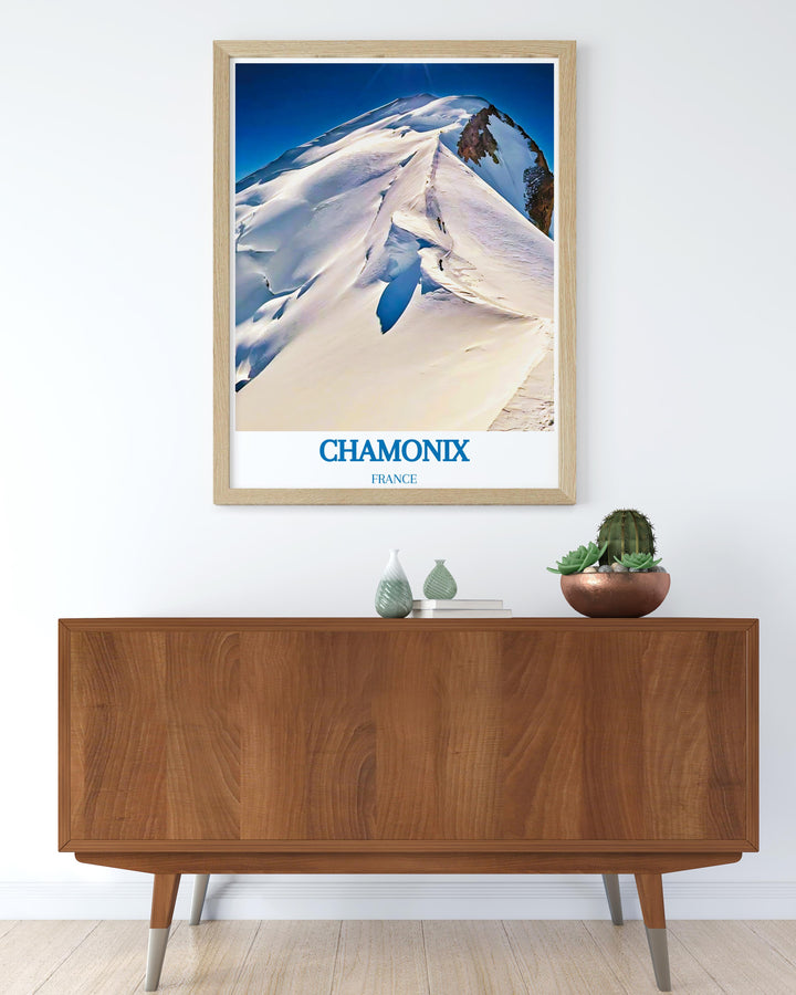 Dynamic ski scene on the slopes of Mont Blanc, capturing the excitement of Chamonix ski resort in a vibrant wall art piece