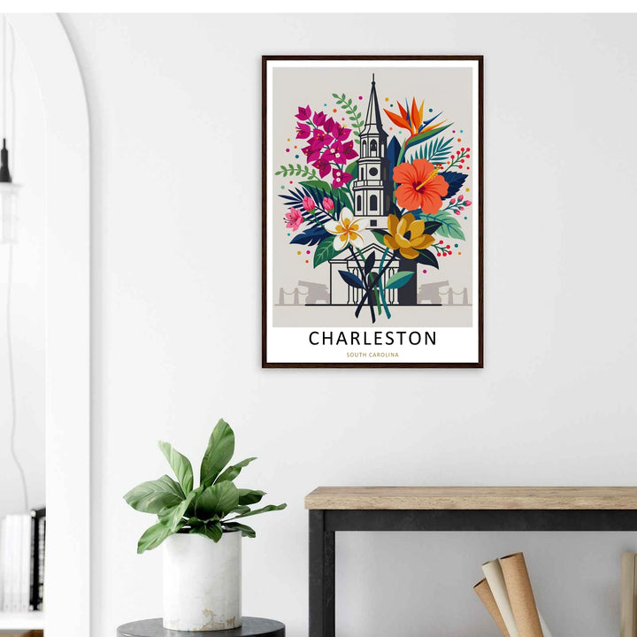 Charleston residential destination art print highlighting a unique modern graphic approach to a historic coastal city center. Elevate your gallery wall with this MapYourDreams poster available in framed, canvas, and print formats.