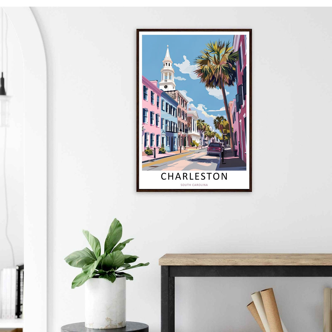 Charleston nautical destination art print highlighting the peaceful morning views of a historic coastal city center. Elevate your gallery wall with this MapYourDreams poster available in framed, canvas, and print formats.