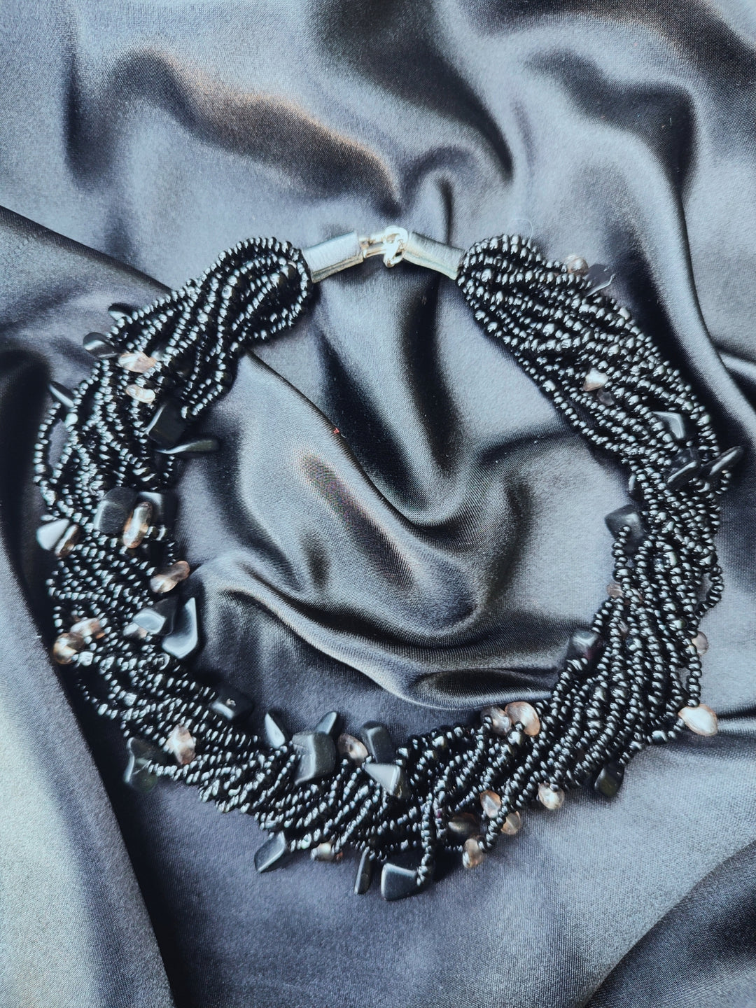 Black Multi-Strand Beaded Necklace - Handmade Statement Jewelry