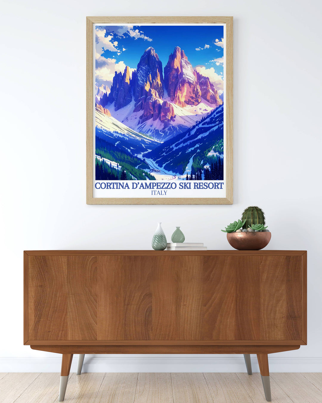 Autumn colors at Cinque Torri, showcasing the vibrant foliage and rocky landscapes in a beautifully crafted travel poster