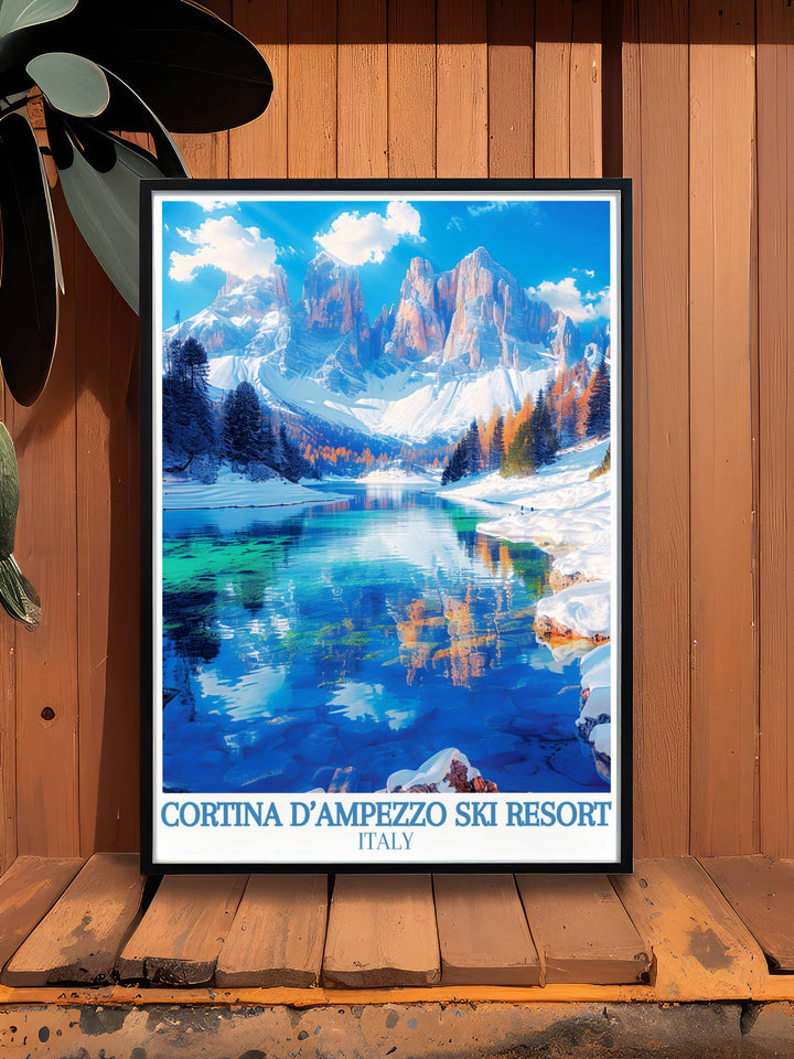 Panoramic sunset over Lake Misurina, illuminating the peaceful waters and mountain silhouettes in an exquisite canvas art