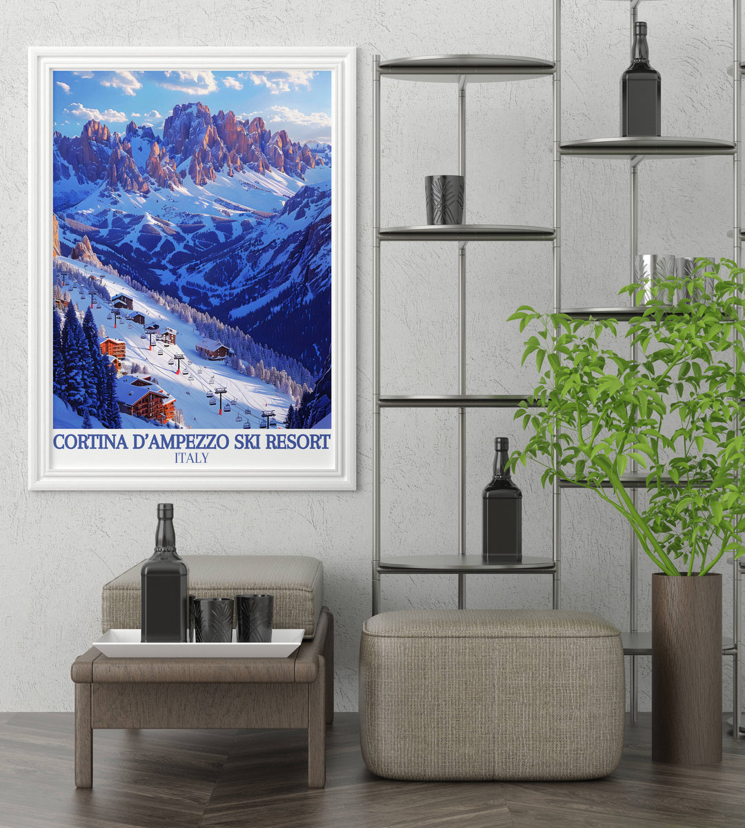 Early morning light casting shadows on the ski slopes of Tofana, adding a serene beauty to this wall art piece
