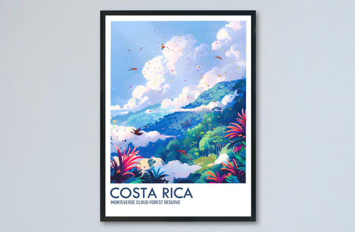 Warm sunlight breaking through clouds over the mist-covered canopy of Monteverde Cloud Forest Preserve glows in this travel print. MapYourDreams provides stylish framed, unframed, and canvas decor options.