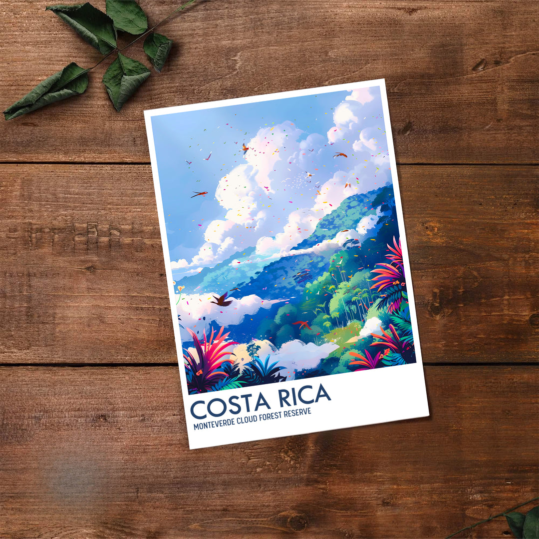 Tropical rainforest landscape and clean Costa Rica typography highlight this Monteverde Cloud Forest Preserve poster print. Select premium framed, unframed, and canvas options at MapYourDreams to refresh walls.