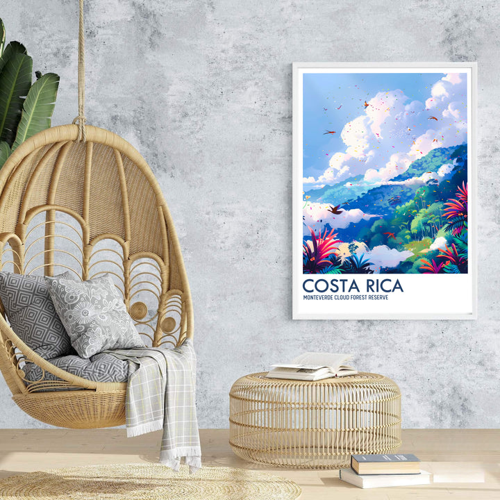 Vibrant clouds and rich green rainforest hills in the Monteverde Cloud Forest Preserve lend depth to this Costa Rica travel print. Browse archival framed, unframed, and canvas options at MapYourDreams for galleries.
