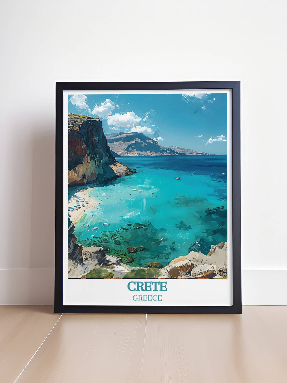 Tranquil Balos Lagoon during twilight, where the peaceful waters reflect the fading light, ideal for a soothing bedroom print.