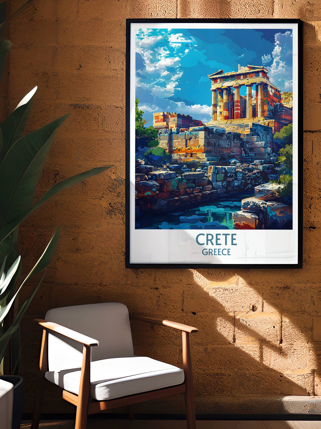 Artistic representation of the bustling streets of Chania, filled with life and cultural vibrance, encapsulated in a modern wall décor