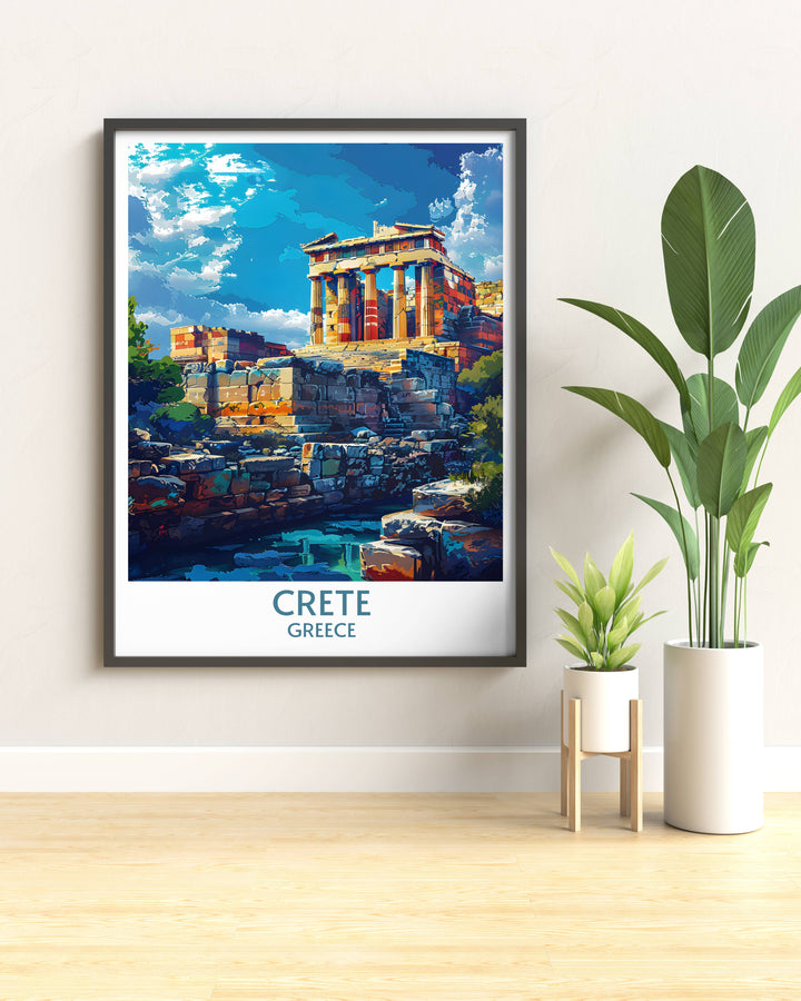 Panoramic view of Knossos Palace captured in a Greece Canvas Art, reflecting the archaeological significance and beauty of the site