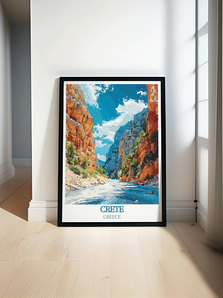 An evocative print of Samaria Gorge, focusing on the serene atmosphere and the natural harmony of this iconic Crete landmark.