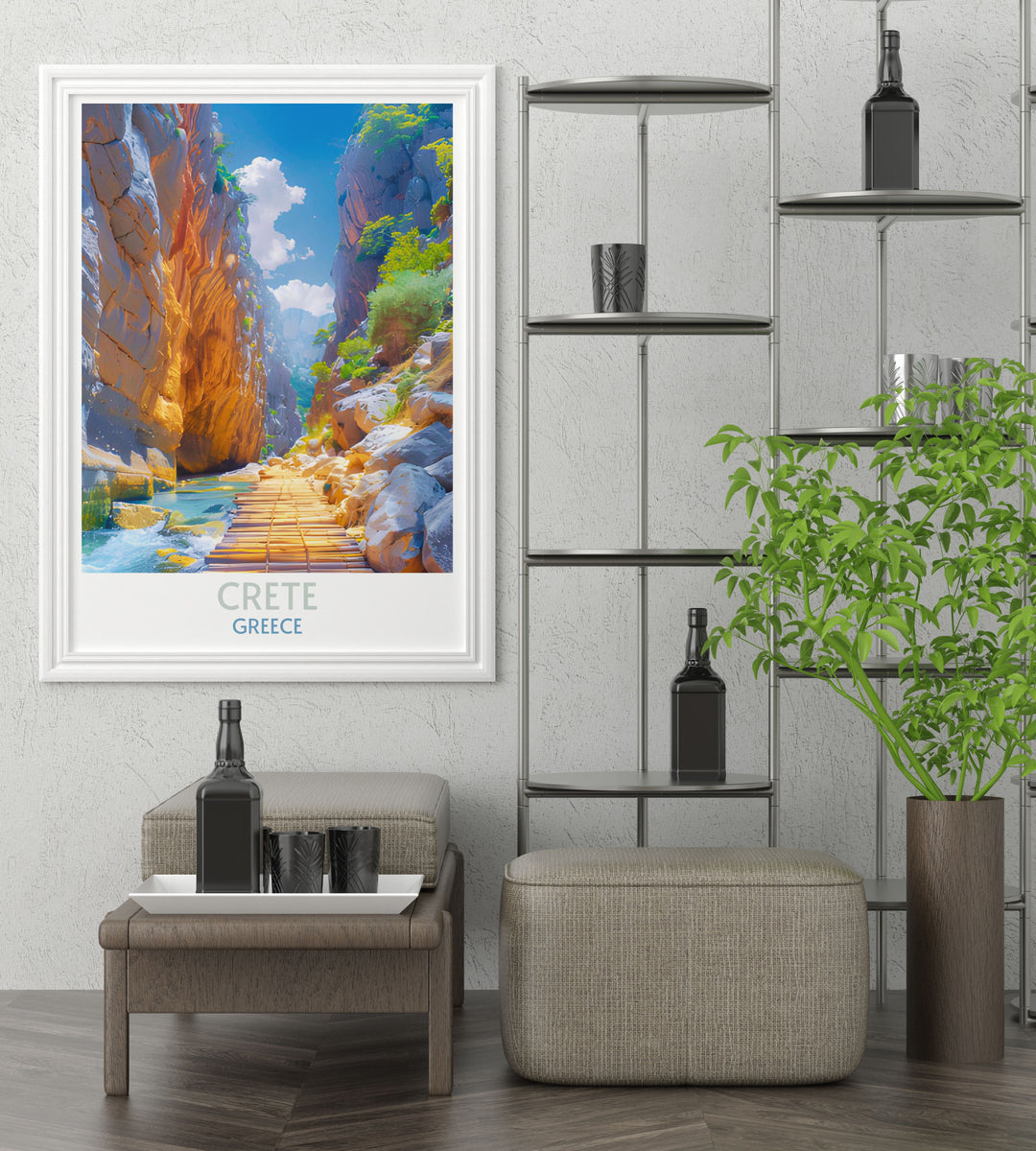 Canvas art of Samaria Gorge capturing the dramatic contrasts of light and shadow in the deep crevices of Cretes popular hiking destination.
