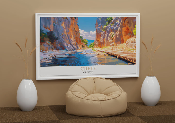 Art print of Samaria Gorge with a focus on its expansive view and natural diversity, a tribute to Cretes scenic beauty