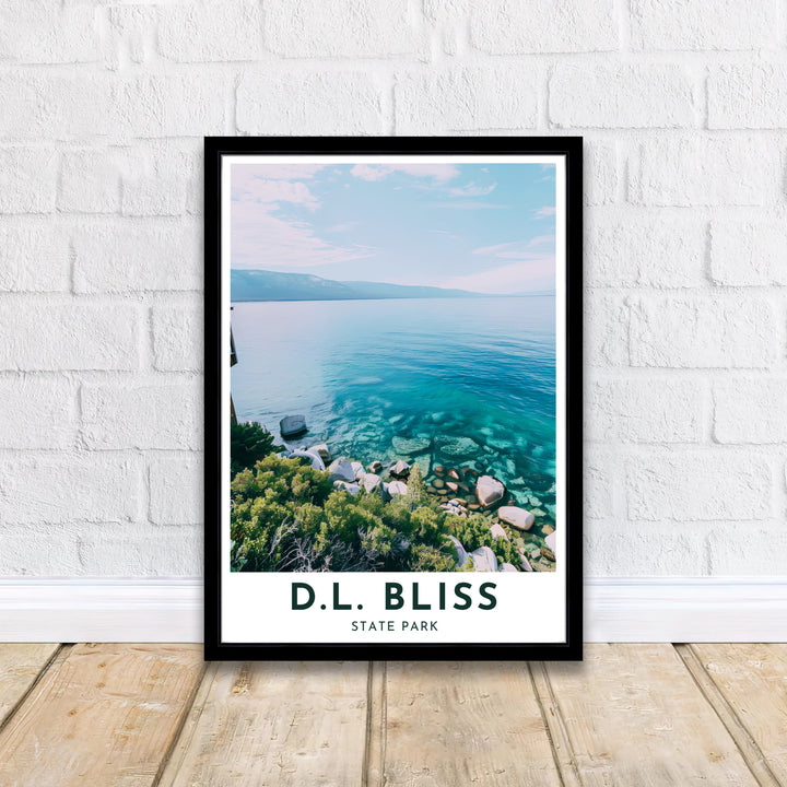 Submerged granite rocks and crystal-clear green water mark this D.L. Bliss State Park Rubicon Point poster. MapYourDreams delivers quality framed, unframed, and canvas print options for living space decor.