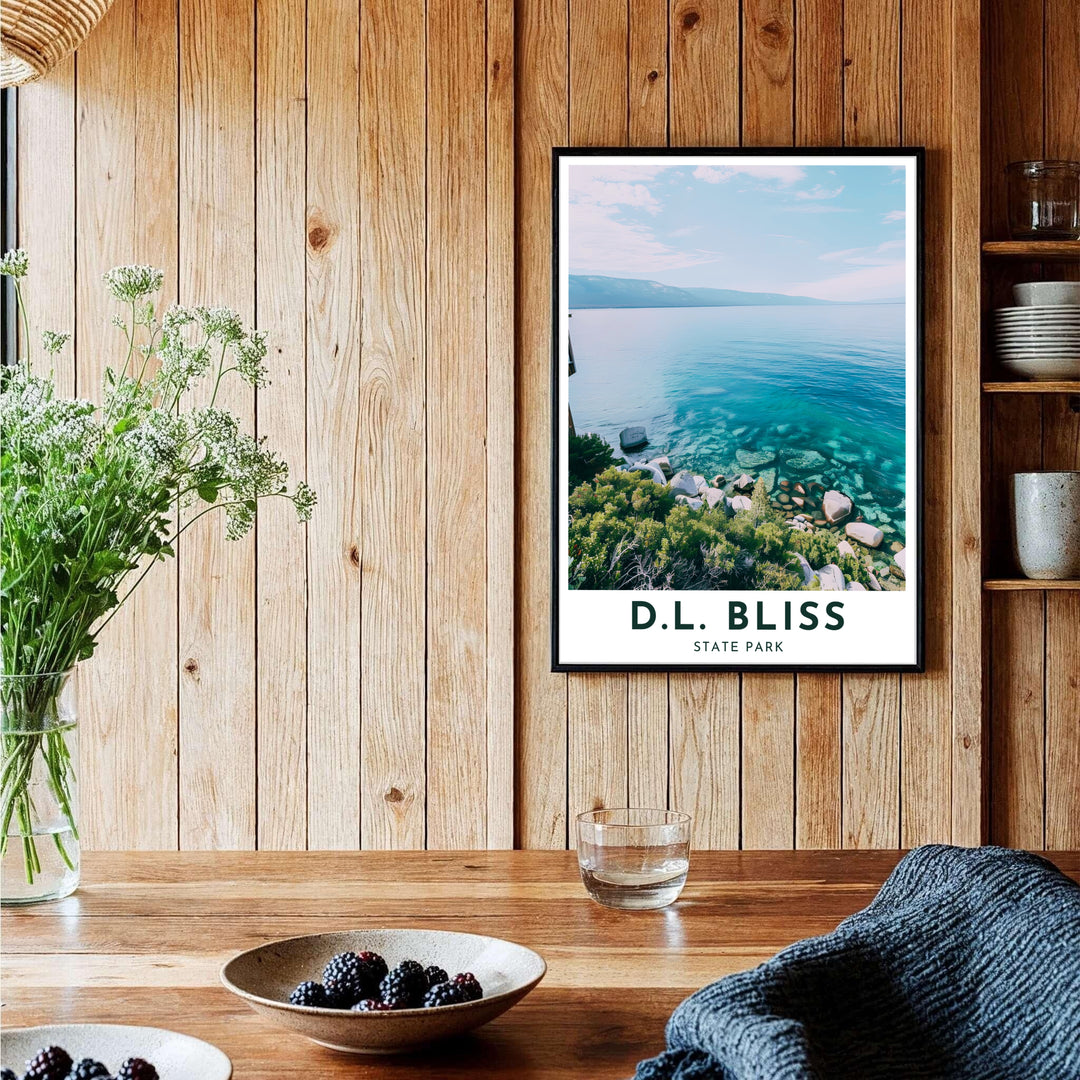 A scenic photography perspective highlighting D.L. Bliss State Park Rubicon Point at Lake Tahoe anchors this fine art print. Shop premium framed, unframed, and stretched canvas options at MapYourDreams.