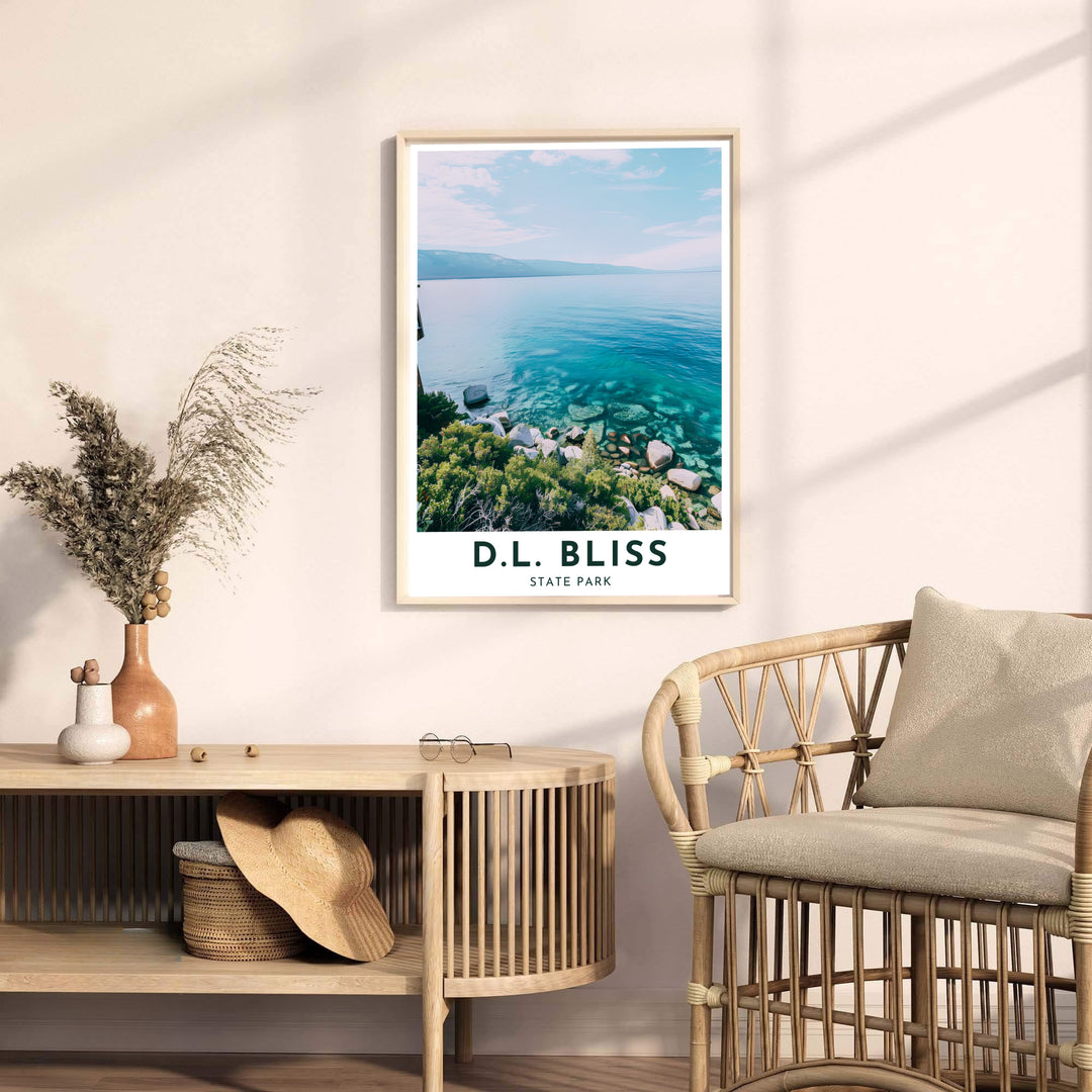 Ornate granite boulder shelves and translucent alpine water star in this D.L. Bliss State Park Rubicon Point Lake Tahoe print. Discover ready-to-hang framed, unframed, and canvas wall decor options at MapYourDreams.