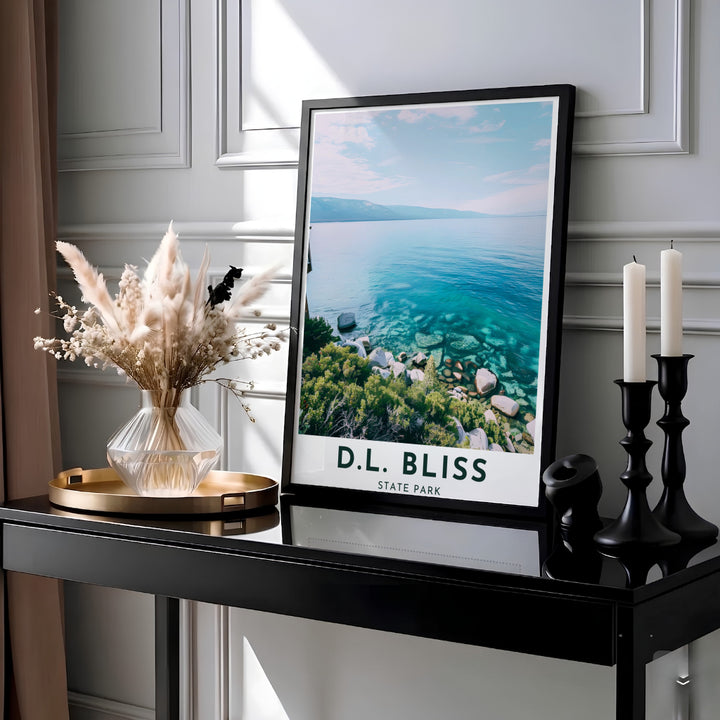 Serene Sierra Nevada mountain lake scenery in this D.L. Bliss State Park Rubicon Point print brings tranquil California nature art home. MapYourDreams provides premium framed, unframed, and canvas wall art.