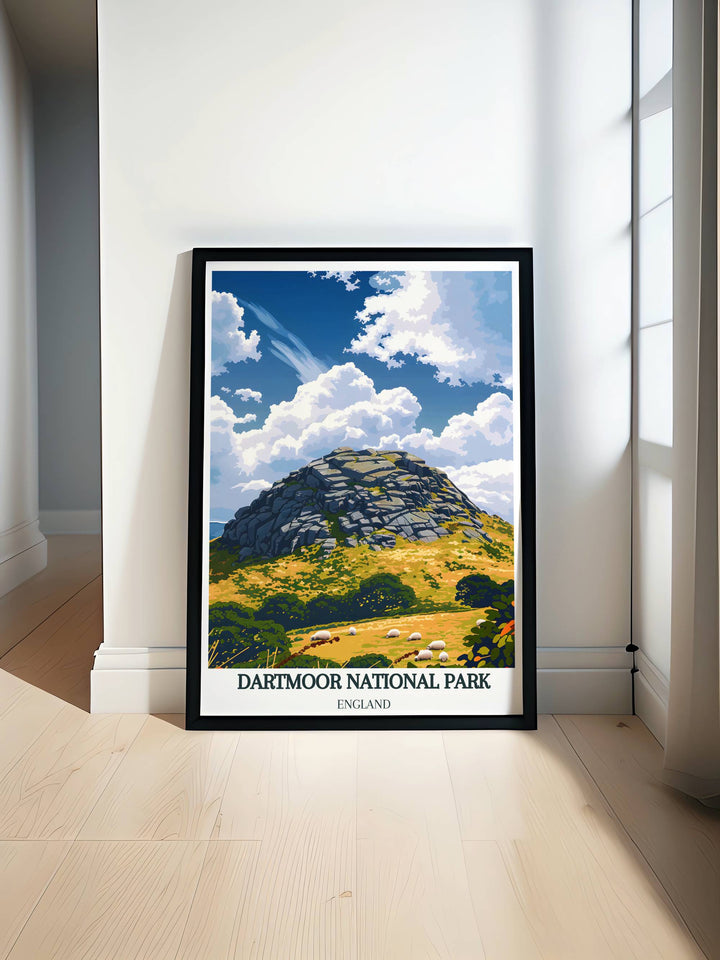 Stunning Dartmoor wall art featuring sweeping moorland views and serene landscapes, perfect for enhancing living room or office decor with a touch of UK National Park beauty.
