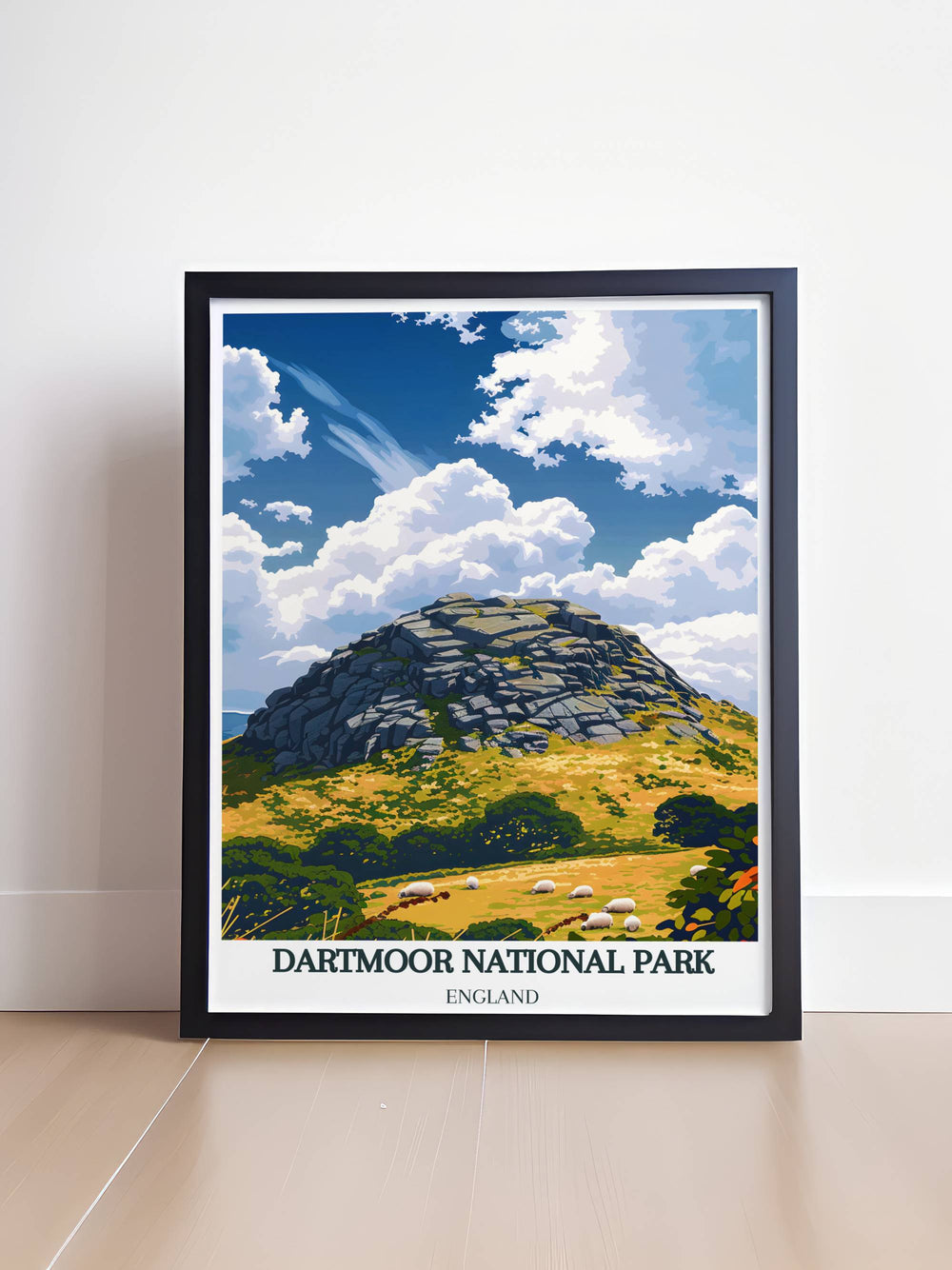 Sunset view at Haytor providing a dramatic scene with orange and purple skies ideal for vibrant wall art