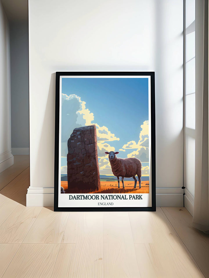  View of Haytor rocks under a clear blue sky ideal for living room or office wall art showcasing natural beauty