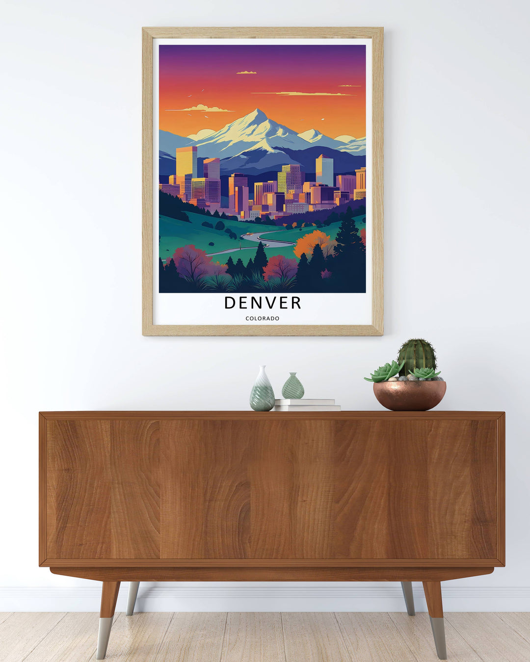 Colorado city architecture and a winding highway pass creating a unique artistic gallery wall landscape scene. Upgrade your bedroom wall decor with this MapYourDreams design, available as a framed print or stretched canvas.