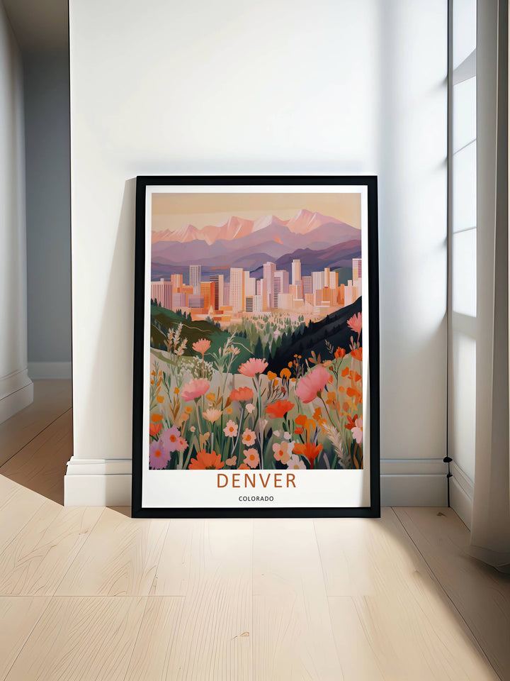 Alpine valley scene depicting clusters of wild spring blossoms, green leaves, and soft pastel hills. This MapYourDreams decorative print can be purchased as a premium canvas wrap or framed poster.