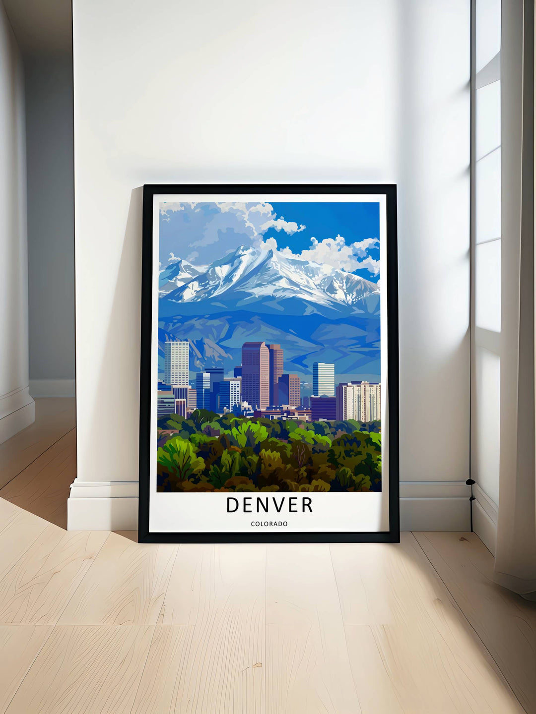 Colorado decorative travel art showcasing a stylized daylight layout, deep mountain ridges, and active outdoor park spaces. This home decor piece is perfectly suited for modern rooms as a framed canvas print or simple paper poster.