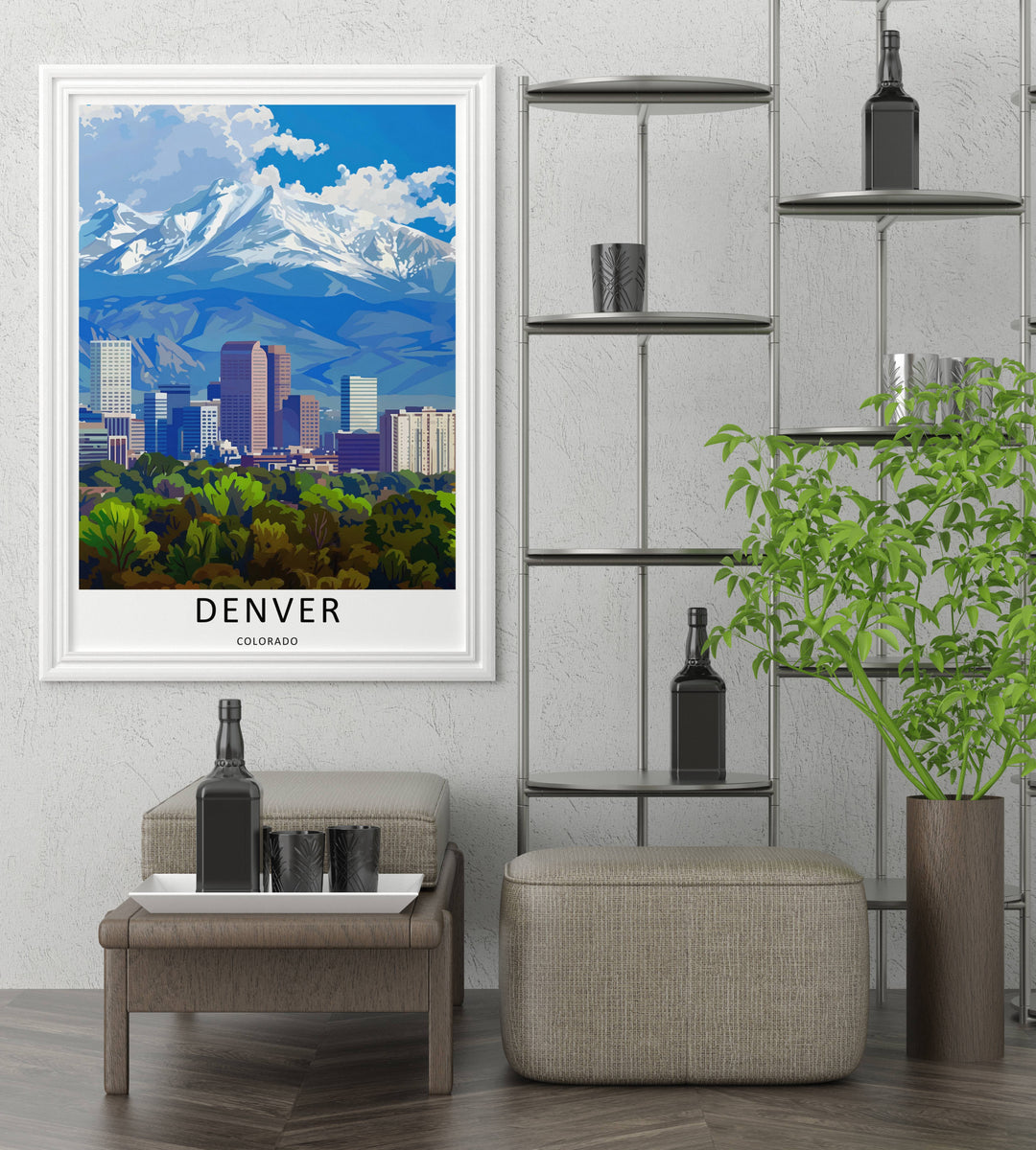 High country city park overlook scene depicting layers of emerald green trees and soft summer bushes. This MapYourDreams decorative print can be purchased as an unframed poster or custom framed art.
