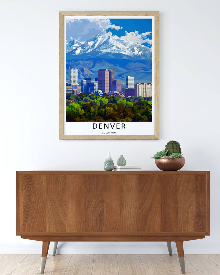 Colorado residential destination art print highlighting a unique crisp graphic approach to the Mile High city park boundaries. Elevate your gallery wall with this MapYourDreams poster available in framed, canvas, and print formats.