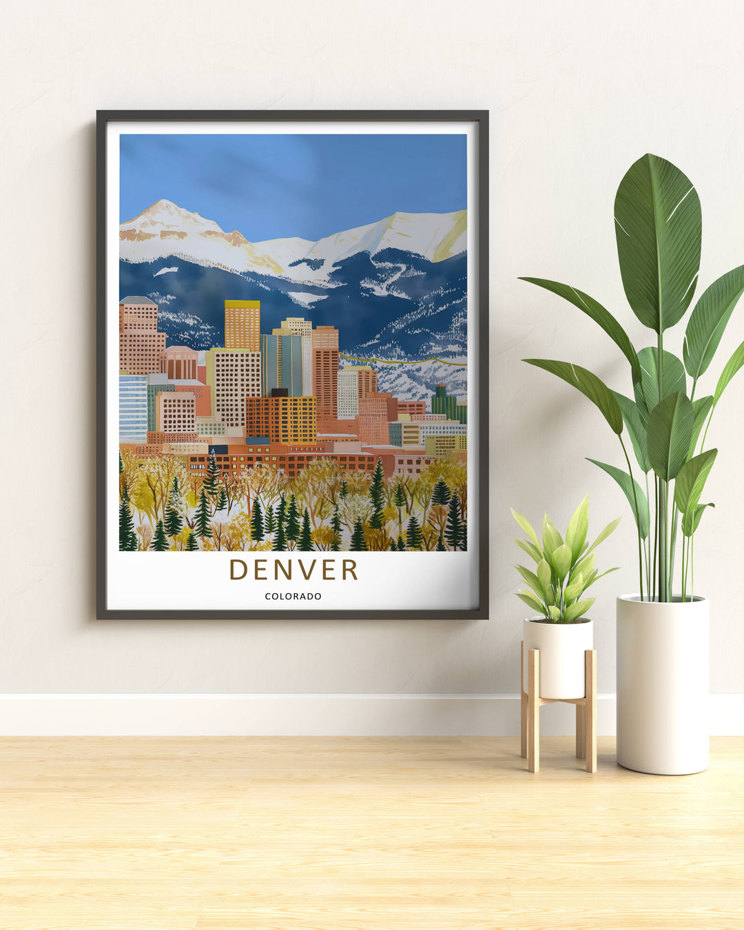 Colorado residential destination art print highlighting a unique modern graphic approach to the Mile High city center. Elevate your gallery wall with this MapYourDreams poster available in framed, canvas, and print formats.