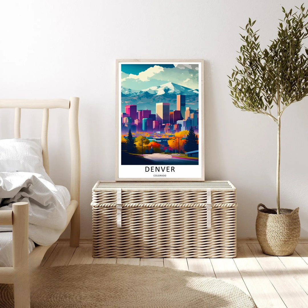 High country city park overlook scene depicting layers of vibrant orange autumn trees and evergreen pines. This MapYourDreams decorative print can be purchased as an unframed poster or custom framed art.