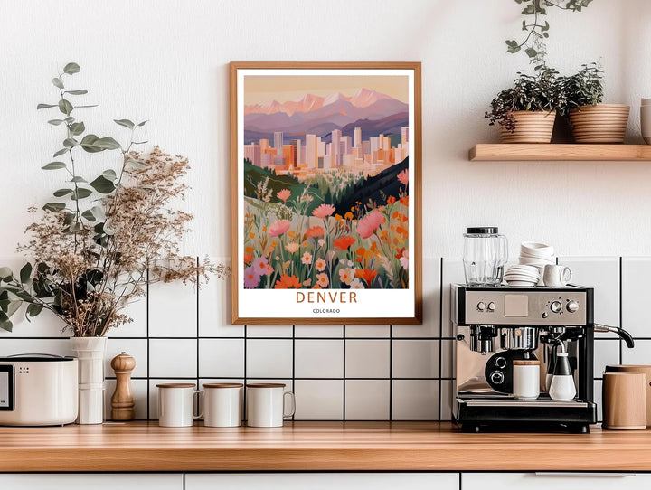 Colorado city architecture and an expansive wildflower park creating a unique artistic gallery wall nature scene. Upgrade your bedroom wall decor with this MapYourDreams design, available as a framed print or stretched canvas.