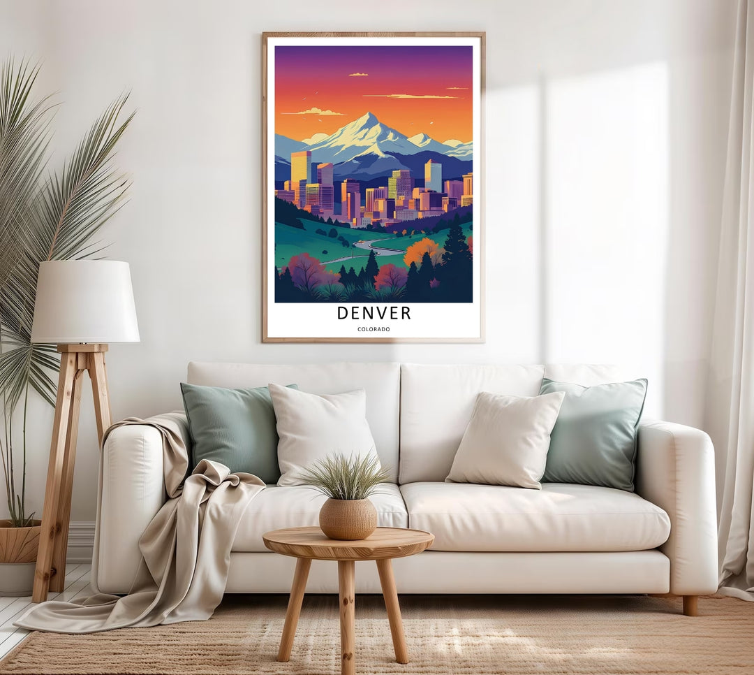 Colorado residential destination art print highlighting a unique modern graphic approach to the Mile High city center. Elevate your gallery wall with this MapYourDreams poster available in framed, canvas, and print formats.