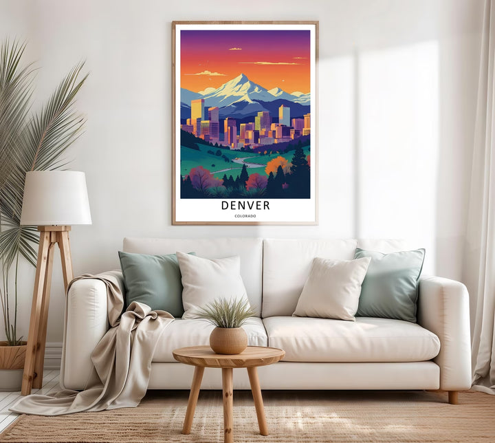 Colorado residential destination art print highlighting a unique modern graphic approach to the Mile High city center. Elevate your gallery wall with this MapYourDreams poster available in framed, canvas, and print formats.