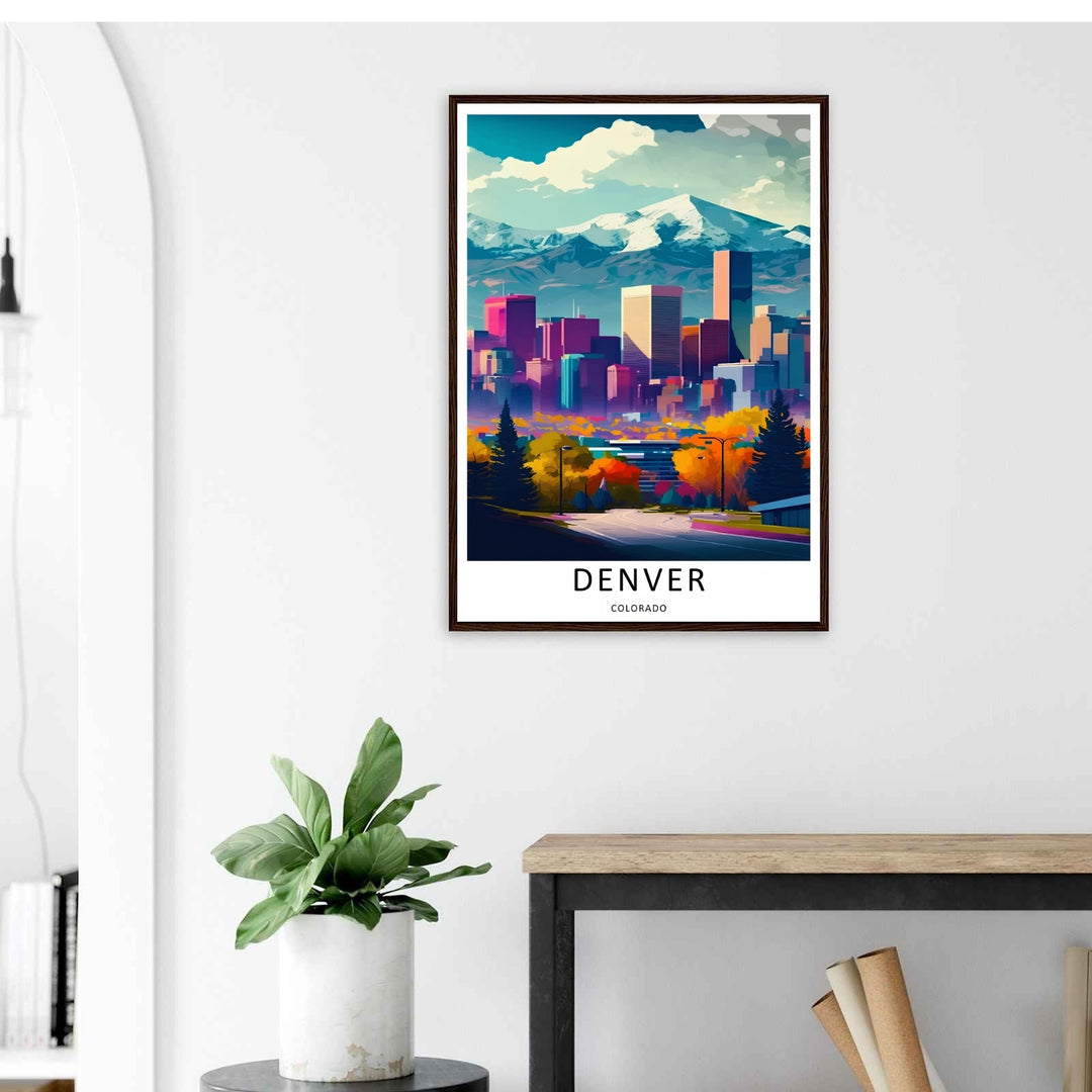 Textured look at a contemporary travel poster with deep teal mountain shadows, crisp white snow fields, and clean city architectural lines. A striking landscape wall print available from MapYourDreams as an unframed poster, framed art, or canvas.
