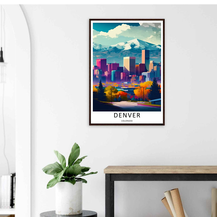 Textured look at a contemporary travel poster with deep teal mountain shadows, crisp white snow fields, and clean city architectural lines. A striking landscape wall print available from MapYourDreams as an unframed poster, framed art, or canvas.
