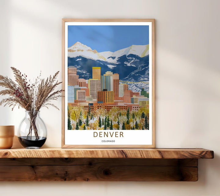 Colorado historic urban scene depicting an autumn forest canopy filled with golden aspen and green pine trees. This MapYourDreams decorative print can be purchased as a premium canvas wrap or framed poster.