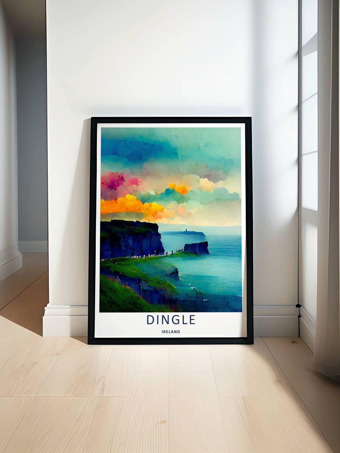 A clean abstract poster of the classic Dingle Ireland cliff countryside from MapYourDreams, manufactured as a canvas print, an unframed poster, or a custom framed masterwork for your living room.