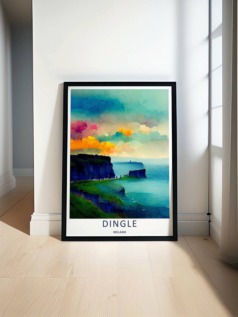 A clean abstract poster of the classic Dingle Ireland cliff countryside from MapYourDreams, manufactured as a canvas print, an unframed poster, or a custom framed masterwork for your living room.