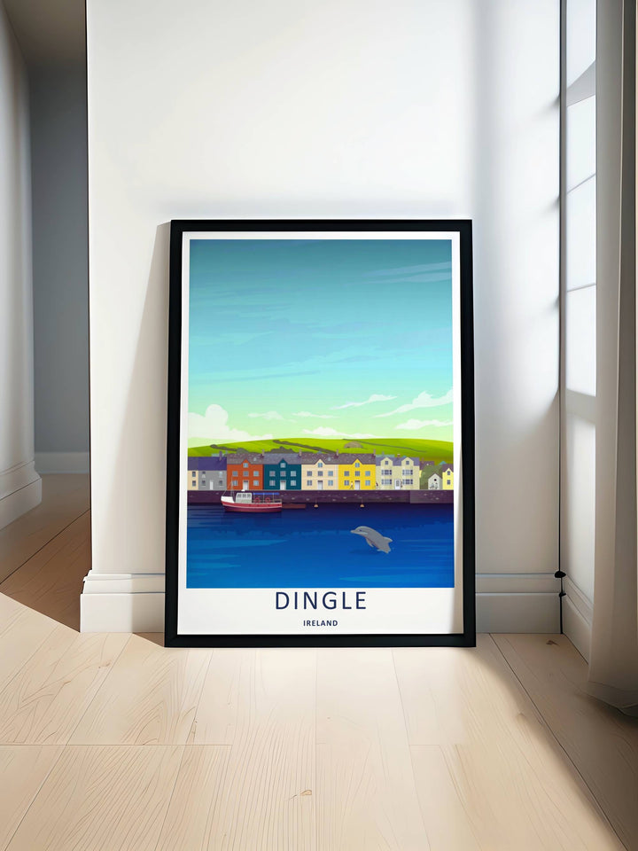 A clean maritime poster of the classic Dingle Ireland waterfront walk from MapYourDreams, manufactured as a canvas print, an unframed poster, or a custom framed masterwork for your living room.