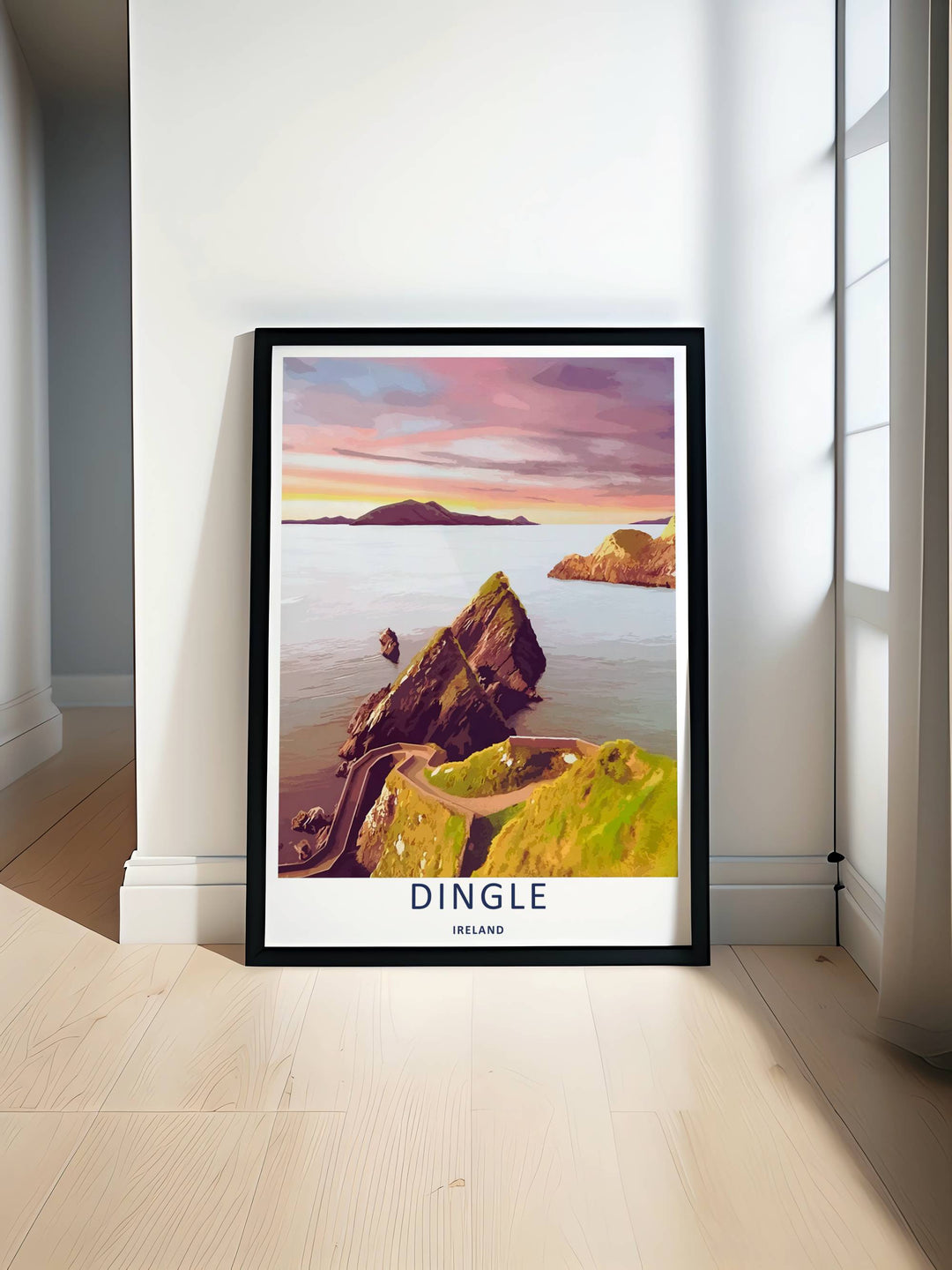 A clean maritime poster of the classic Dunmore Head ocean horizon walk in Dingle Ireland from MapYourDreams, manufactured as a canvas print, an unframed poster, or a custom framed masterwork for your home.