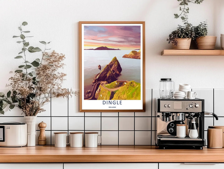 A beautiful cliffside and sea theme poster capturing the winding trail of Dunmore Head in Dingle Ireland, available in flexible unframed, framed, or canvas layouts to match your contemporary home decor style.